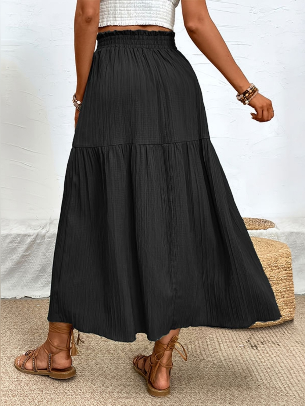 Women's Black High-Waist Maxi Skirt with Side Slit - Picture 3 of 6